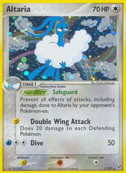 Altaria Pokémon card from Deoxys, number 1 (Holo print)