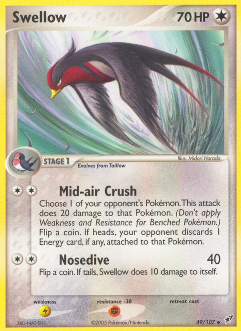 Swellow Pokémon card from Deoxys, number 49 (Standard print)