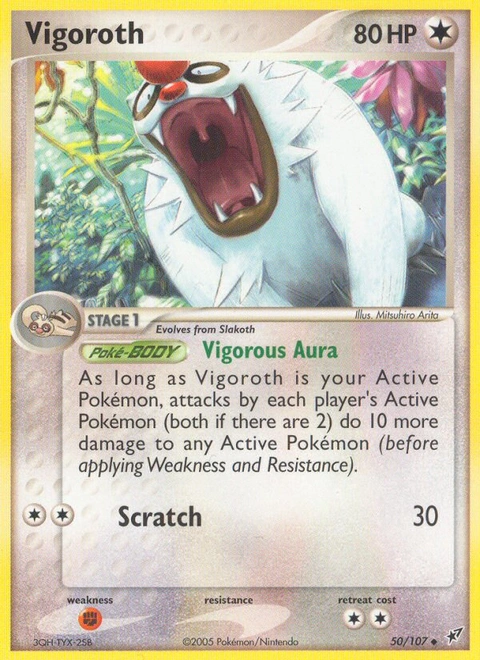 Vigoroth Pokémon card from Deoxys, number 50 (Standard print)