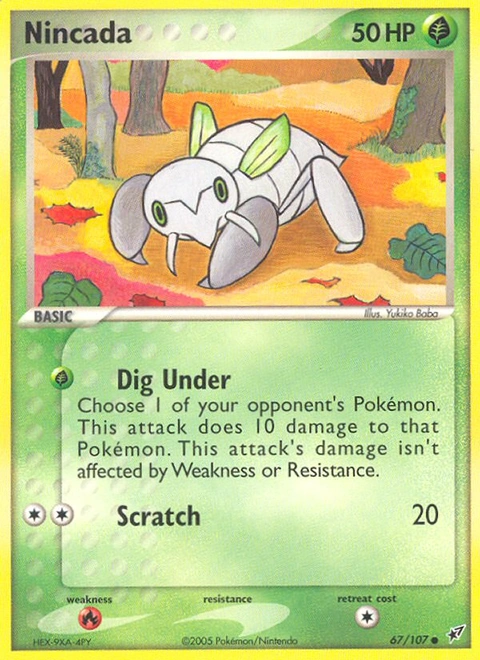 Nincada Pokémon card from Deoxys, number 67 (Standard print)