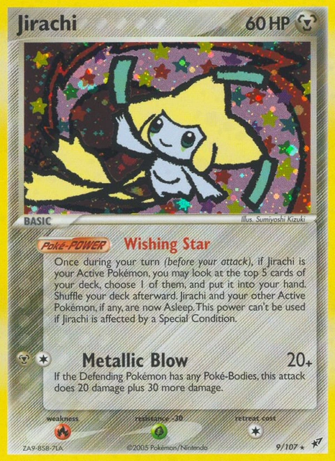 Jirachi Pokémon card from Deoxys, number 9 (Holo print)