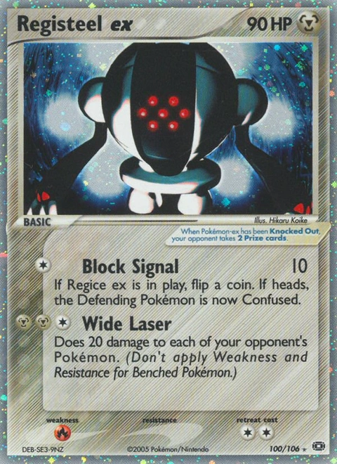 Registeel ex Pokémon card from Emerald, number 100 (Holo print)