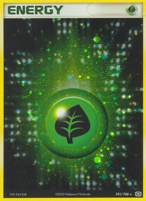 Grass Energy Pokémon card from Emerald, number 101 (Holo print)