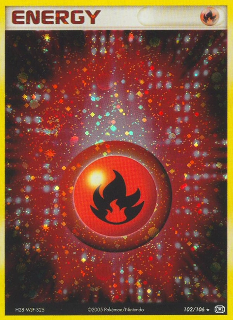 Fire Energy Pokémon card from Emerald, number 102 (Holo print)
