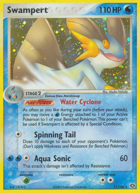 Swampert Pokémon card from Emerald, number 11 (Holo print)