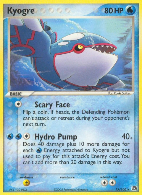 Kyogre Pokémon card from Emerald, number 15 (Standard print)