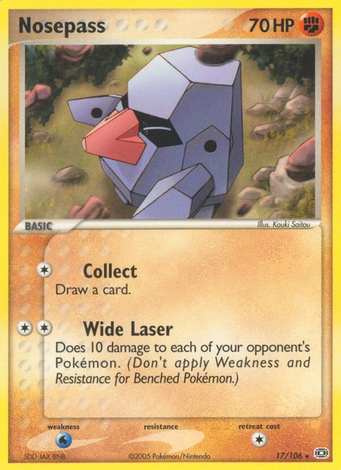 Nosepass Pokémon card from Emerald, number 17 (Standard print)