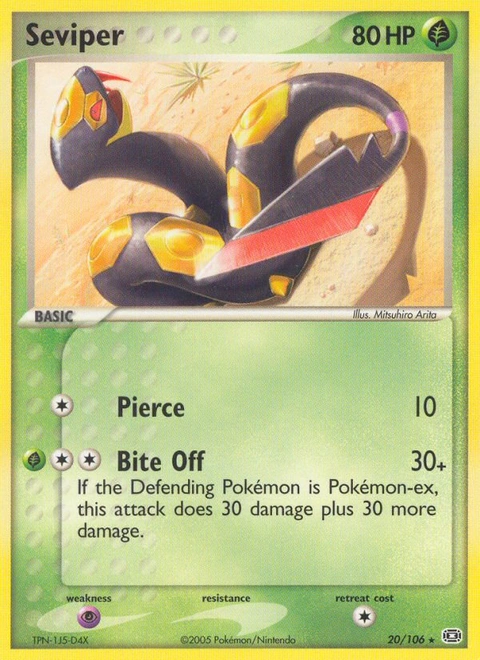 Seviper Pokémon card from Emerald, number 20 (Standard print)