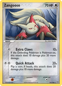 Zangoose Pokémon card, number 21