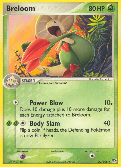 Breloom Pokémon card from Emerald, number 22 (Standard print)