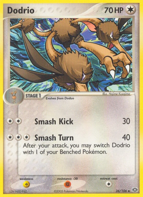 Dodrio Pokémon card from Emerald, number 26 (Standard print)