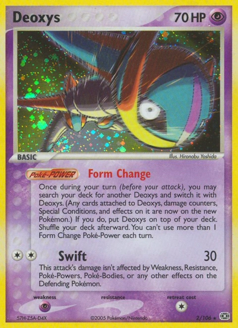 Deoxys Pokémon card from Emerald, number 2 (Holo print)
