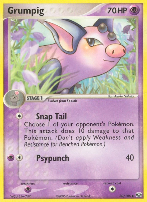 Grumpig Pokémon card from Emerald, number 30 (Standard print)