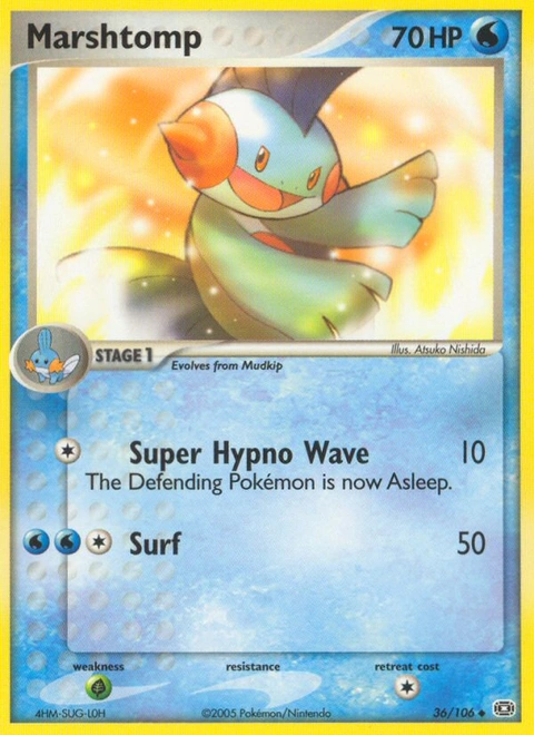Marshtomp Pokémon card from Emerald, number 36 (Standard print)