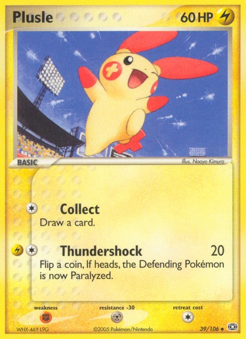 Plusle Pokémon card from Emerald, number 39 (Standard print)