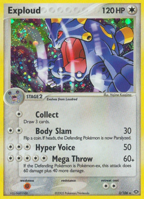 Exploud Pokémon card from Emerald, number 3 (Holo print)