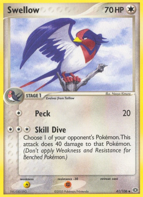 Swellow Pokémon card from Emerald, number 41 (Standard print)