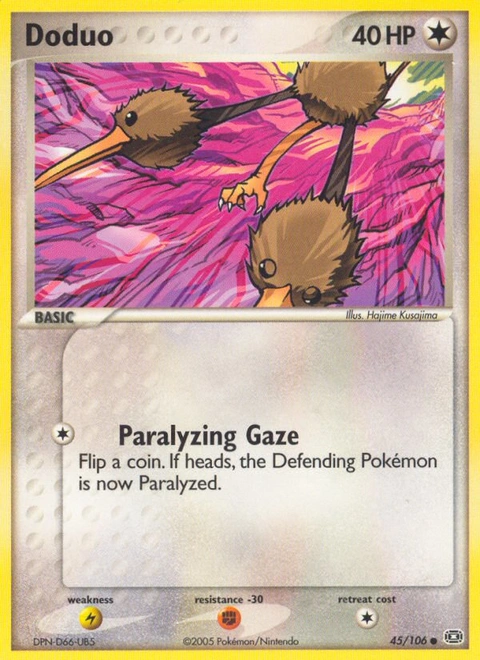 Doduo Pokémon card from Emerald, number 45 (Standard print)