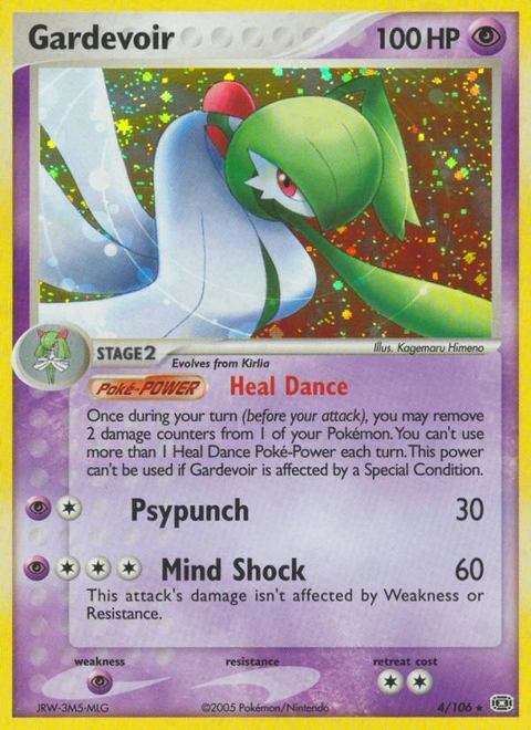 Gardevoir Pokémon card from Emerald, number 4 (Holo print)
