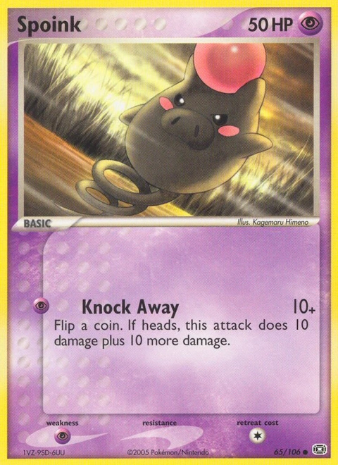 Spoink Pokémon card from Emerald, number 65 (Standard print)