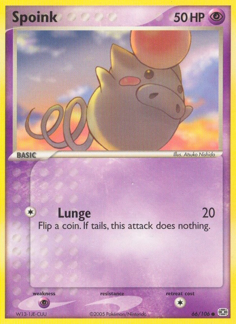 Spoink Pokémon card from Emerald, number 66 (Standard print)