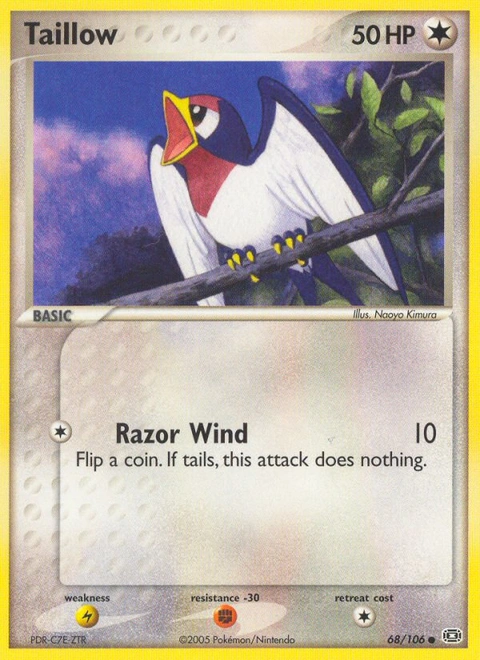 Taillow Pokémon card from Emerald, number 68 (Standard print)