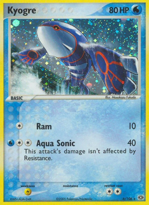 Kyogre Pokémon card from Emerald, number 6 (Holo print)