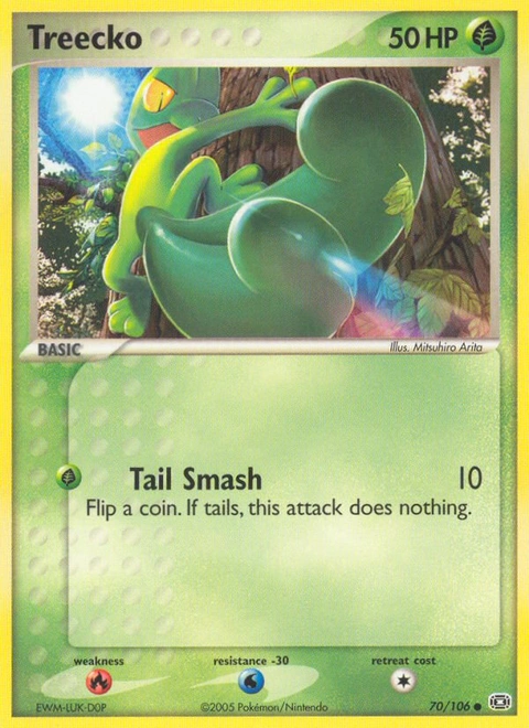 Treecko Pokémon card from Emerald, number 70 (Standard print)