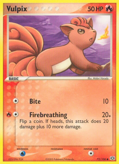 Vulpix Pokémon card from Emerald, number 72 (Standard print)