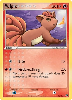 Vulpix Pokémon card, number 72