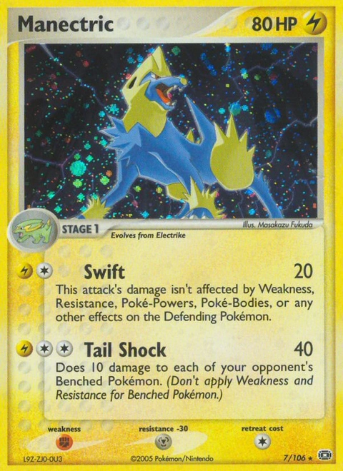 Manectric Pokémon card from Emerald, number 7 (Standard (Deck Exclusive) print)