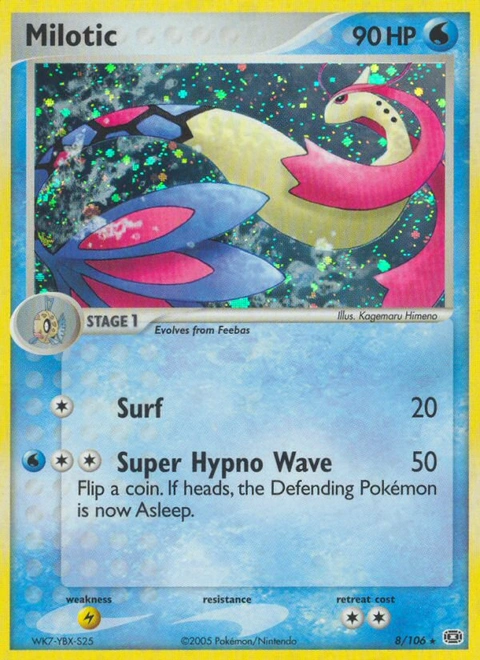 Milotic Pokémon card from Emerald, number 8 (Holo print)