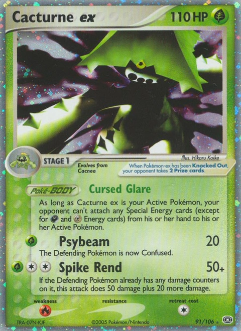 Cacturne ex Pokémon card from Emerald, number 91 (Holo print)