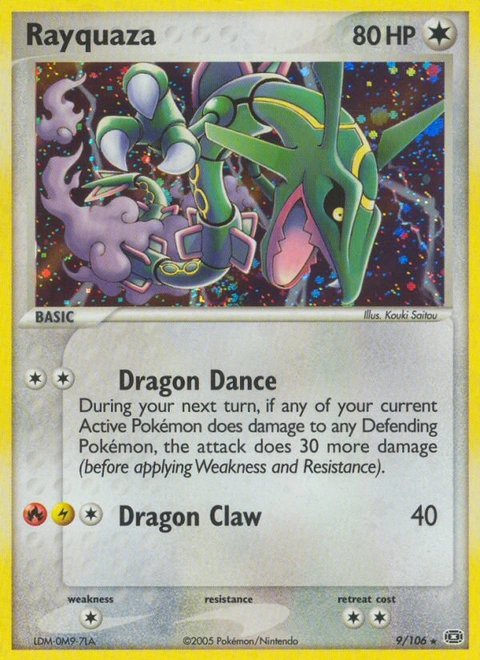 Rayquaza Pokémon card from Emerald, number 9 (Holo print)