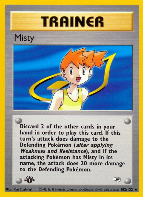 Misty Pokémon card from Gym Heroes, number 102 (1st Edition print)