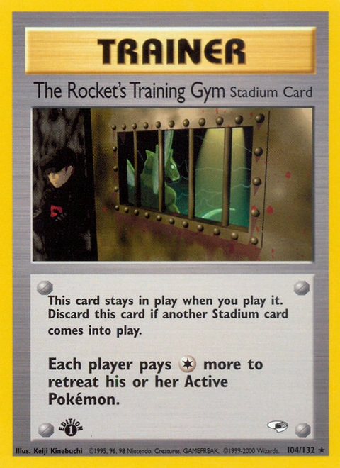 The Rocket's Training Gym Pokémon card from Gym Heroes, number 104 (1st Edition print)