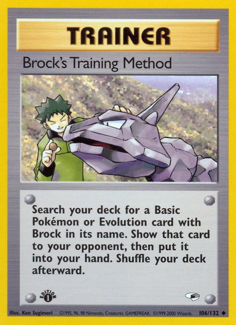 Brock's Training Method Pokémon card from Gym Heroes, number 106 (1st Edition print)