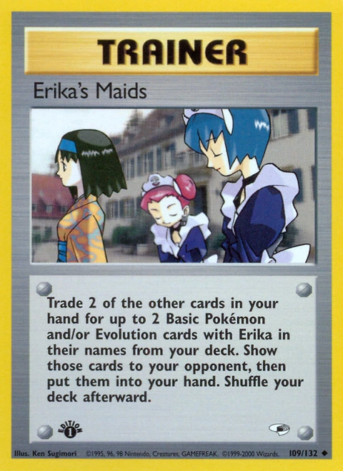Erika's Maids Pokémon card from Gym Heroes, number 109 (1st Edition print)