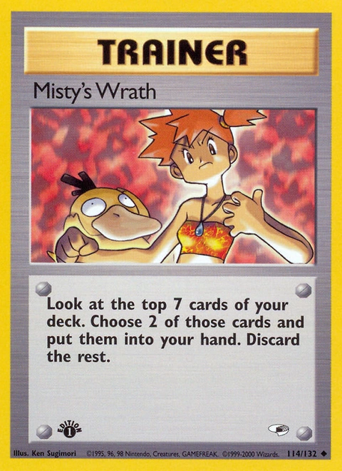 Misty's Wrath Pokémon card from Gym Heroes, number 114 (1st Edition print)