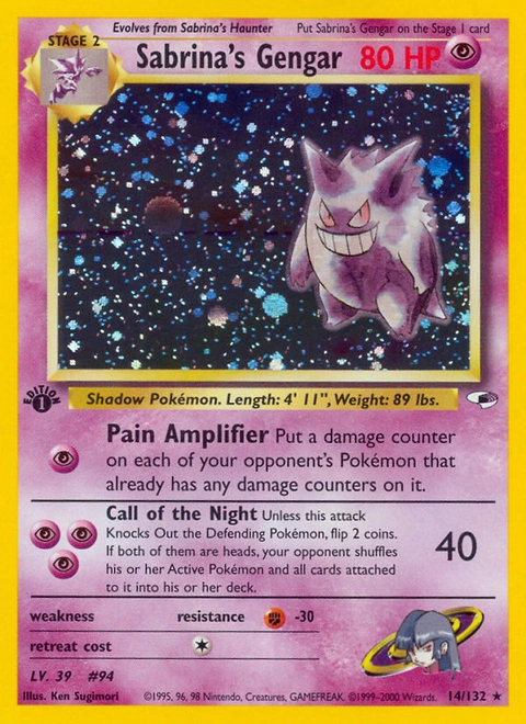Sabrina's Gengar Pokémon card from Gym Heroes, number 14 (1st Edition print)