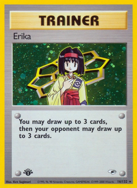 Erika Pokémon card from Gym Heroes, number 16 (1st Edition print)