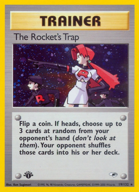 The Rocket's Trap Pokémon card from Gym Heroes, number 19 (1st Edition print)