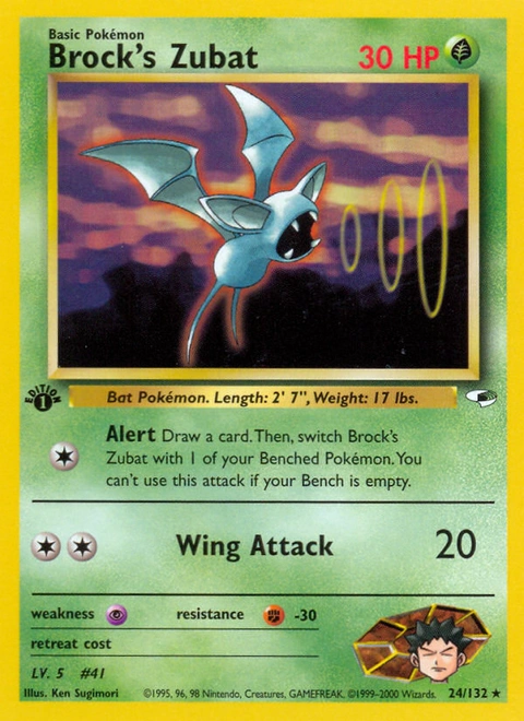Brock's Zubat Pokémon card from Gym Heroes, number 24 (1st Edition print)
