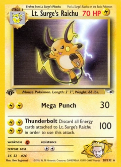 Lt. Surge's Raichu Pokémon card, number 28