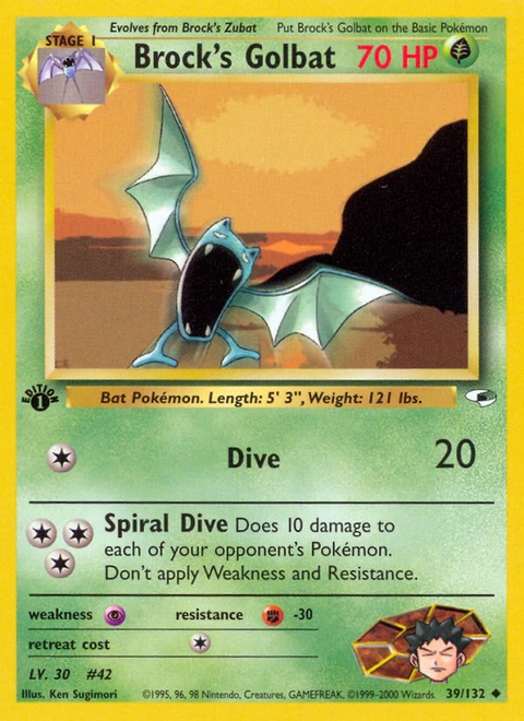 Brock's Golbat Pokémon card from Gym Heroes, number 39 (1st Edition print)