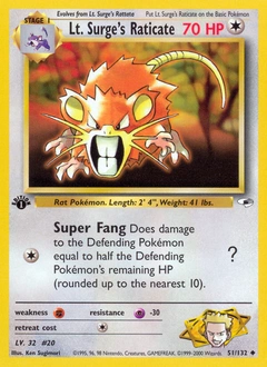 Lt. Surge's Raticate Pokémon card, number 51