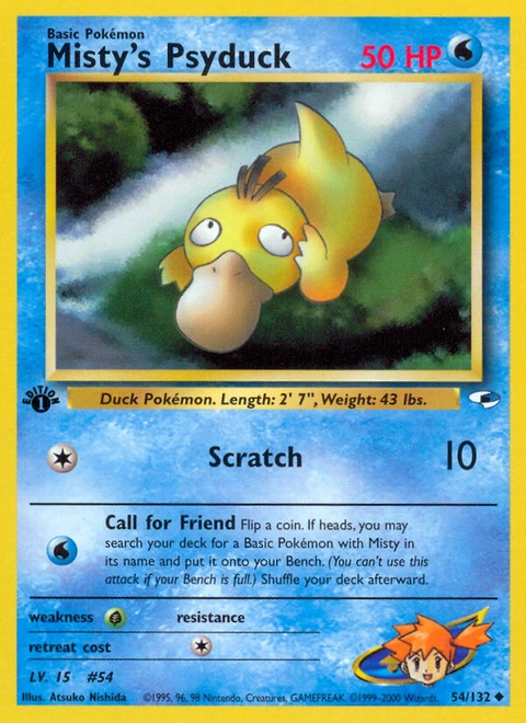 Misty's Psyduck Pokémon card from Gym Heroes, number 54 (1st Edition print)