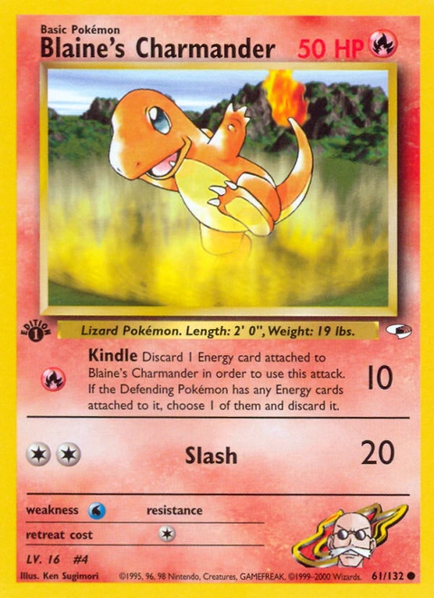 Blaine's Charmander Pokémon card from Gym Heroes, number 61 (1st Edition print)
