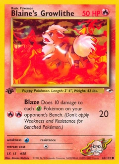 Blaine's Growlithe Pokémon card, number 62