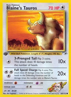 Blaine's Tauros Pokémon card, number 64